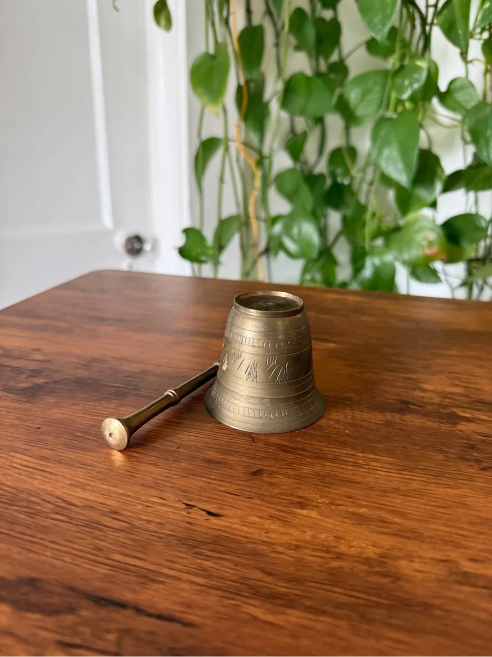 Brass Table Bell with Striker - Antique-Style Brown Finish